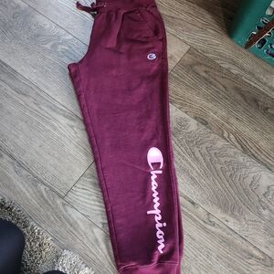 Champion Women Burgundy Joggers with Pink Logo Small